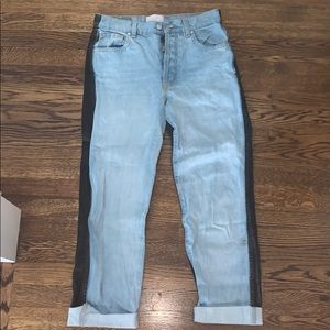 revise black leather and denim jeans